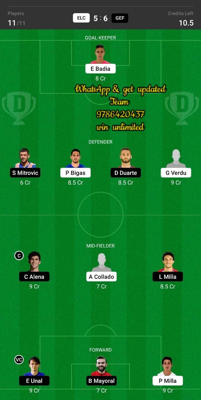 ELC vs GEF Dream11 Team fantasy Prediction La Liga