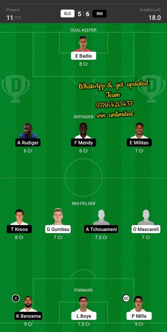 ELC vs RM Dream11 Team fantasy Prediction La Liga