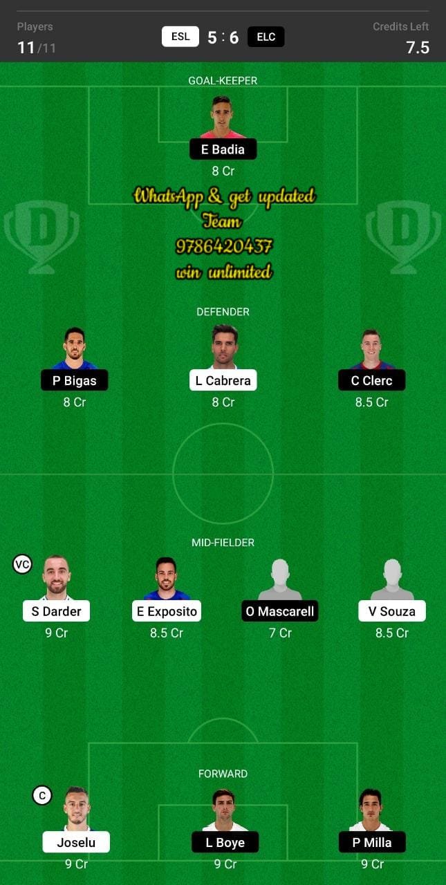 ESL vs ELC Dream11 Team fantasy Prediction La Liga