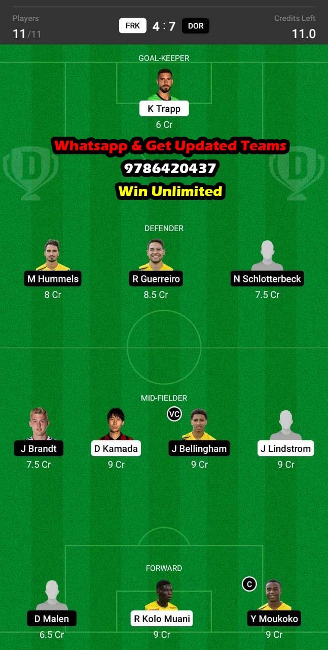 FRK vs DOR Dream11 Team fantasy Prediction Bundesliga