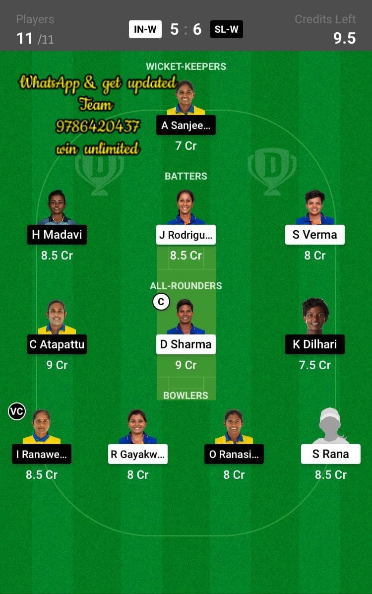 IN-W vs SL-W Final Match Dream11 Team fantasy Prediction Women's Asia Cup T20I