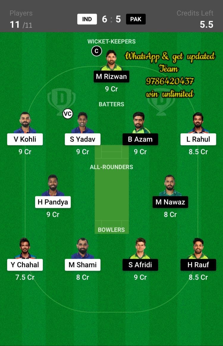 IND vs PAK 16th Match Dream11 Team fantasy Prediction ICC Men's T20 World Cup