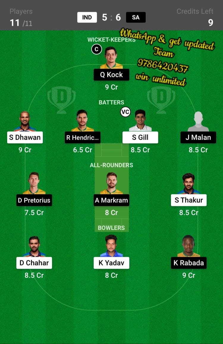 IND vs SA 1st ODI Match Dream11 Team fantasy Prediction South Africa tour of India