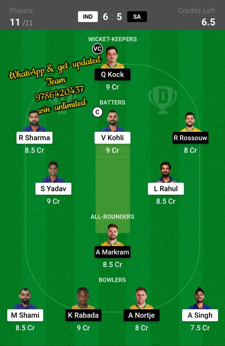 IND vs SA 30th Match Dream11 Team fantasy Prediction ICC Men's T20 World Cup