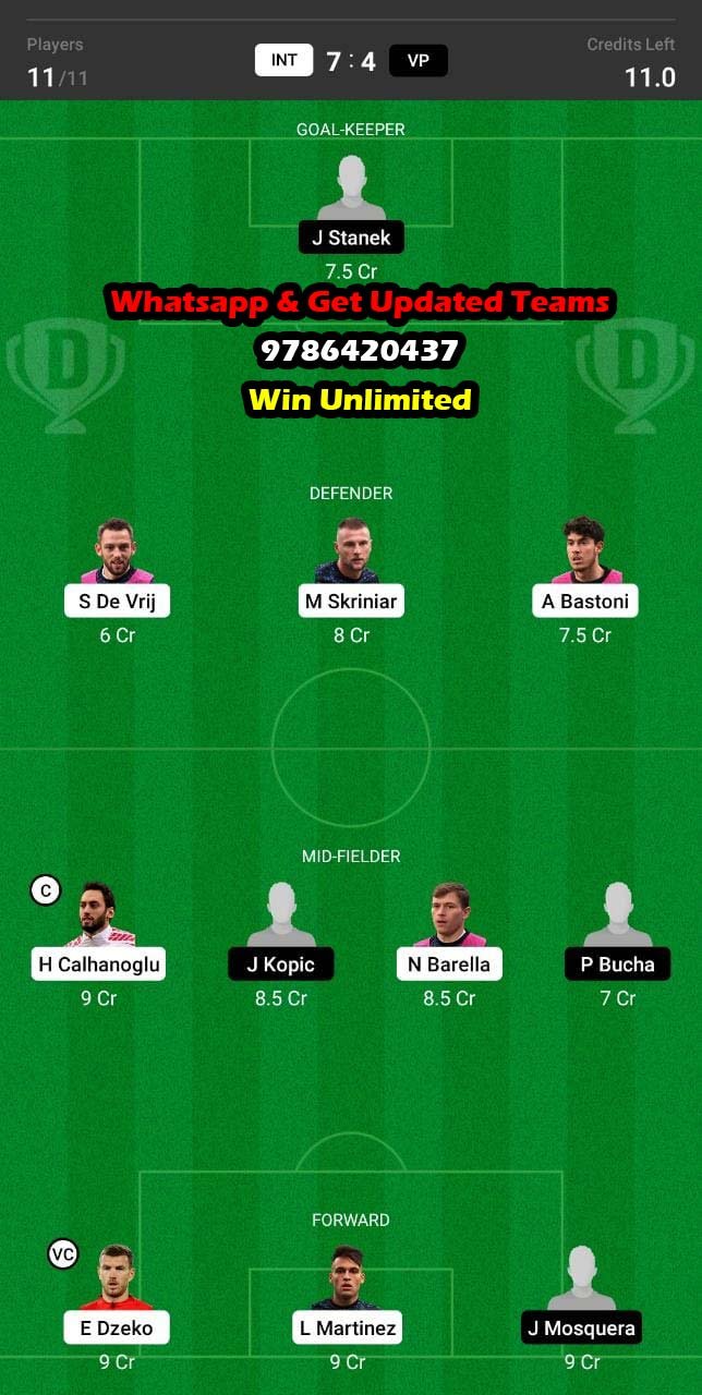 INT vs VP Dream11 Team fantasy Prediction UEFA Champions League