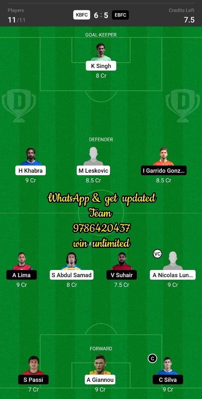 KBFC vs EBFC Dream11 Team fantasy Prediction Hero ISL