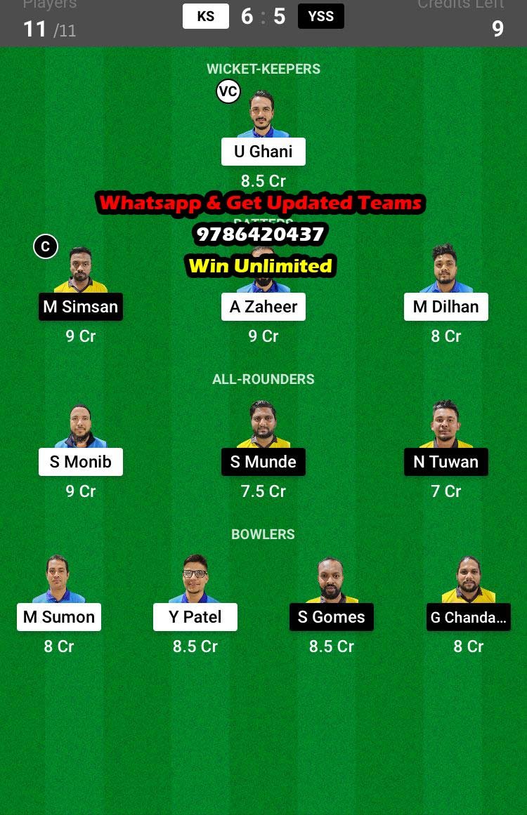 KS vs YSS 19th Match Dream11 Team fantasy Prediction KCC T20 Elite Championship