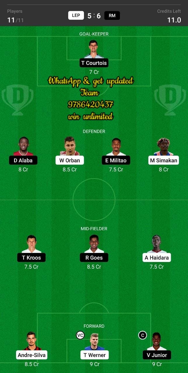 LEP vs RM Dream11 Team fantasy Prediction UEFA Champions League