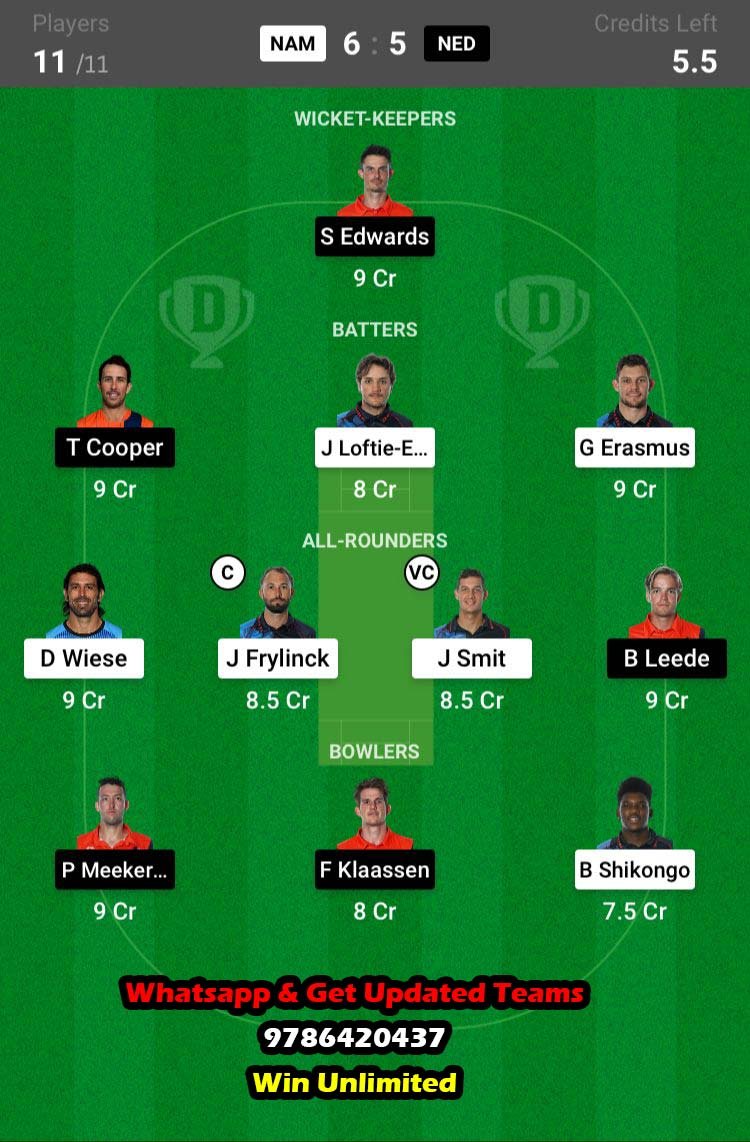 NAM vs NED 5th Match Dream11 Team fantasy Prediction ICC Mens T20 World Cup 2022