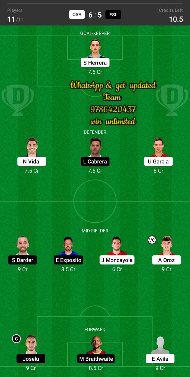 OSA vs ESL Dream11 Team fantasy Prediction La Liga