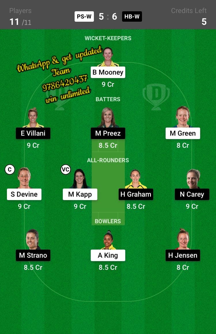 PS-W vs HB-W 16th Match Dream11 Team fantasy Prediction Weber WBBL T20