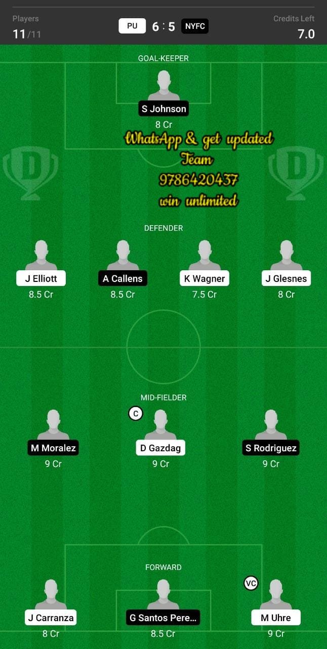 PU vs NYFC Dream11 Team fantasy Prediction Major League Soccer