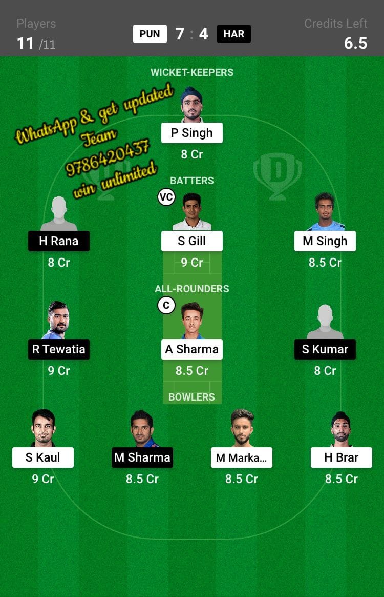 PUN vs HAR Final Match Dream11 Team fantasy Prediction Syed Mushtaq Ali T20