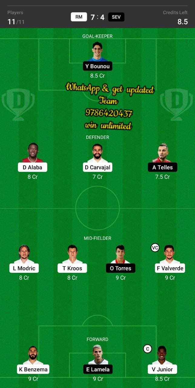 RM vs SEV Dream11 Team fantasy Prediction La Liga