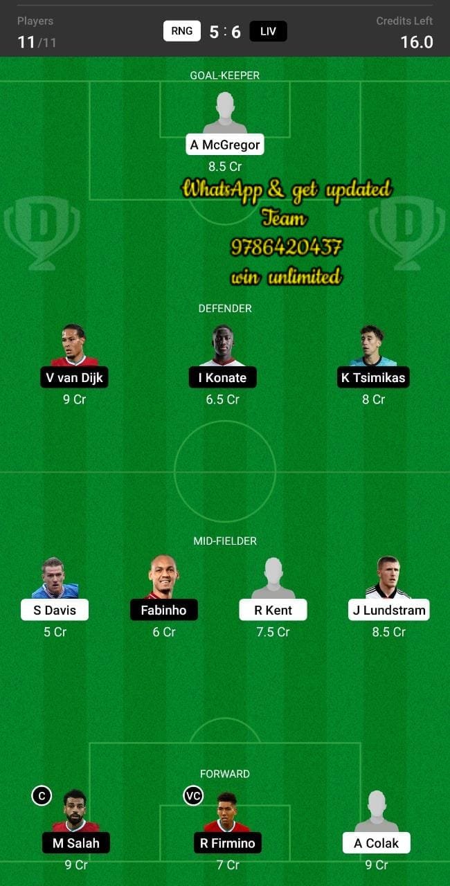 RNG vs LIV Dream11 Team fantasy Prediction UEFA Champions League