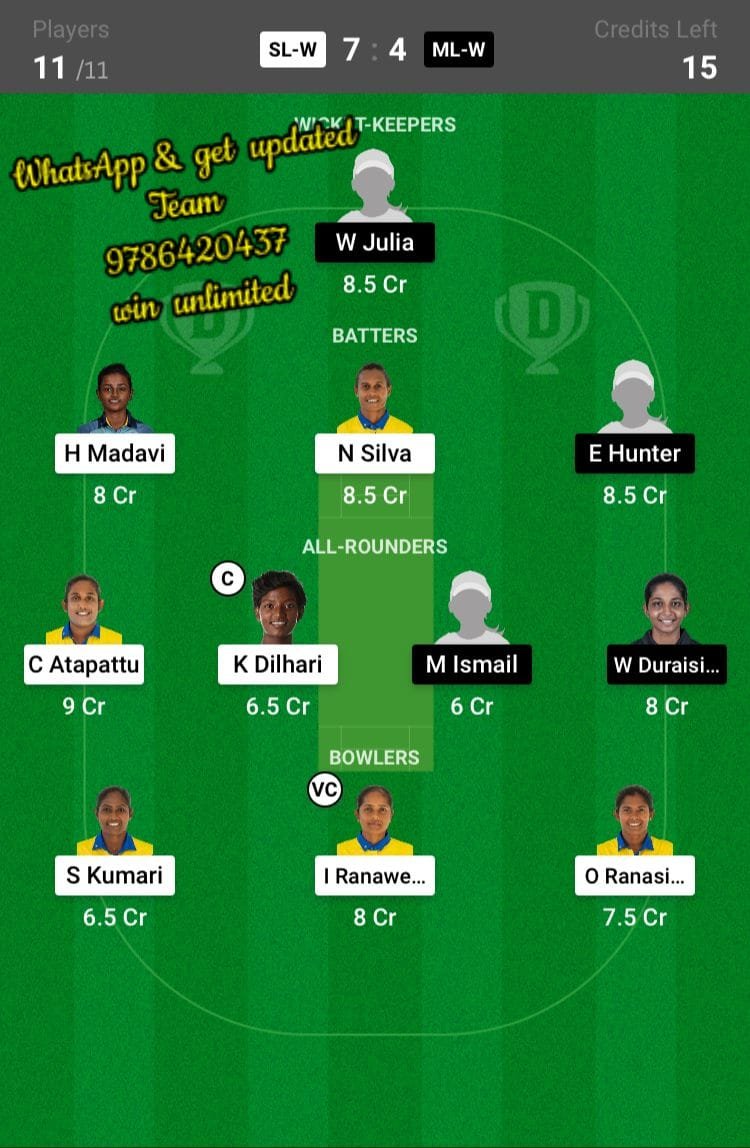 SL-W vs ML-W 14th Match Dream11 Team fantasy Prediction Women's Asia Cup T20I