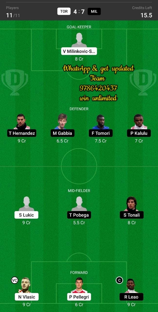 TOR vs MIL Dream11 Team fantasy Prediction Serie A