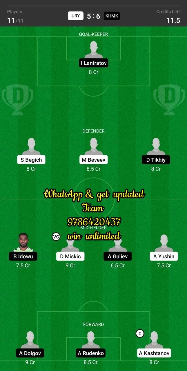 URY vs KHMK Dream11 Team fantasy Prediction Russian Premier League