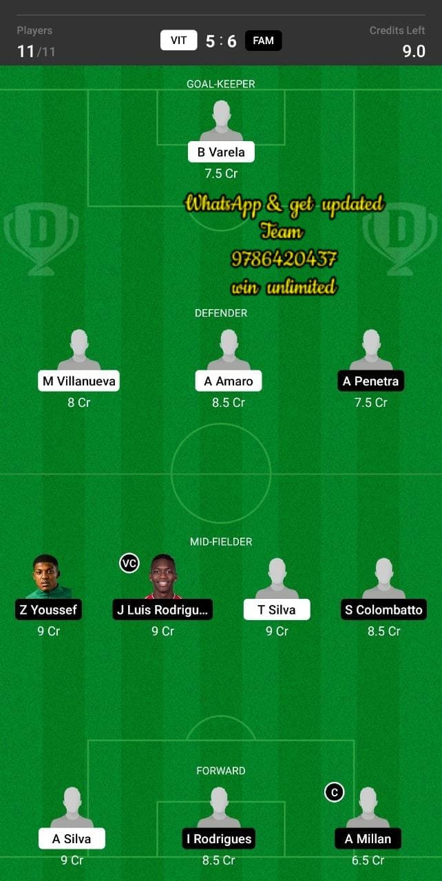 VIT vs FAM Dream11 Team fantasy Prediction Portuguese League