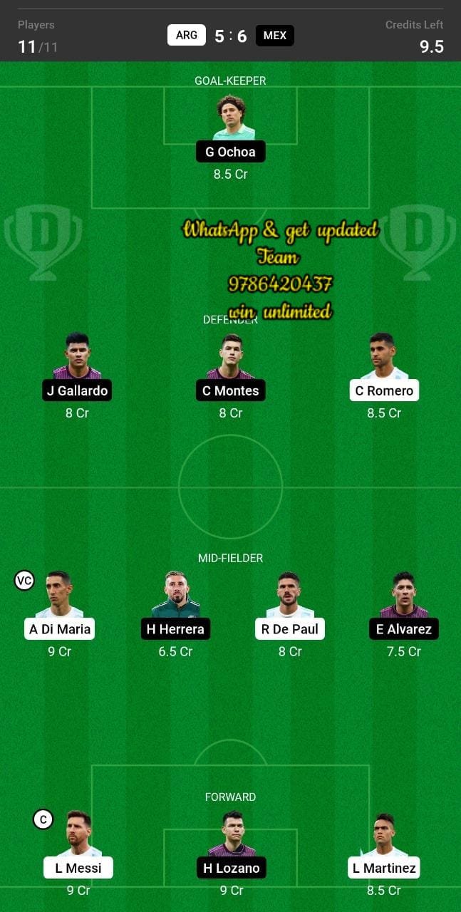 ARG vs MEX Dream11 Team fantasy Prediction Football World Cup