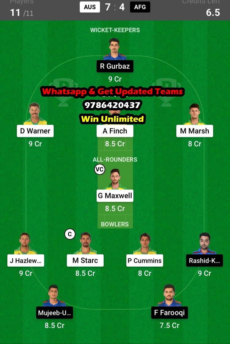 AUS vs AFG 38th Match Dream11 Team fantasy Prediction ICC Men's T20 World Cup