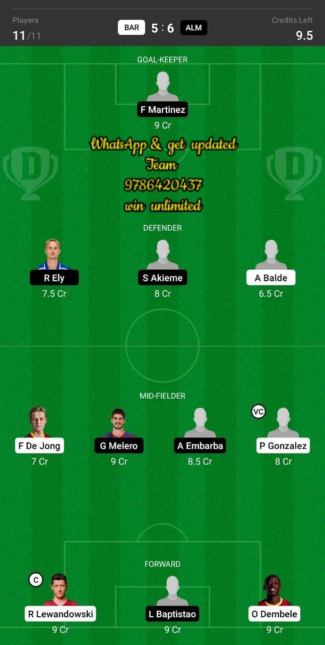 BAR Vs ALM Dream11 Team Fantasy Prediction: La Liga