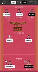 DEL vs TAM 111st Match Dream11 Team fantasy Prediction VIVO Pro Kabaddi
