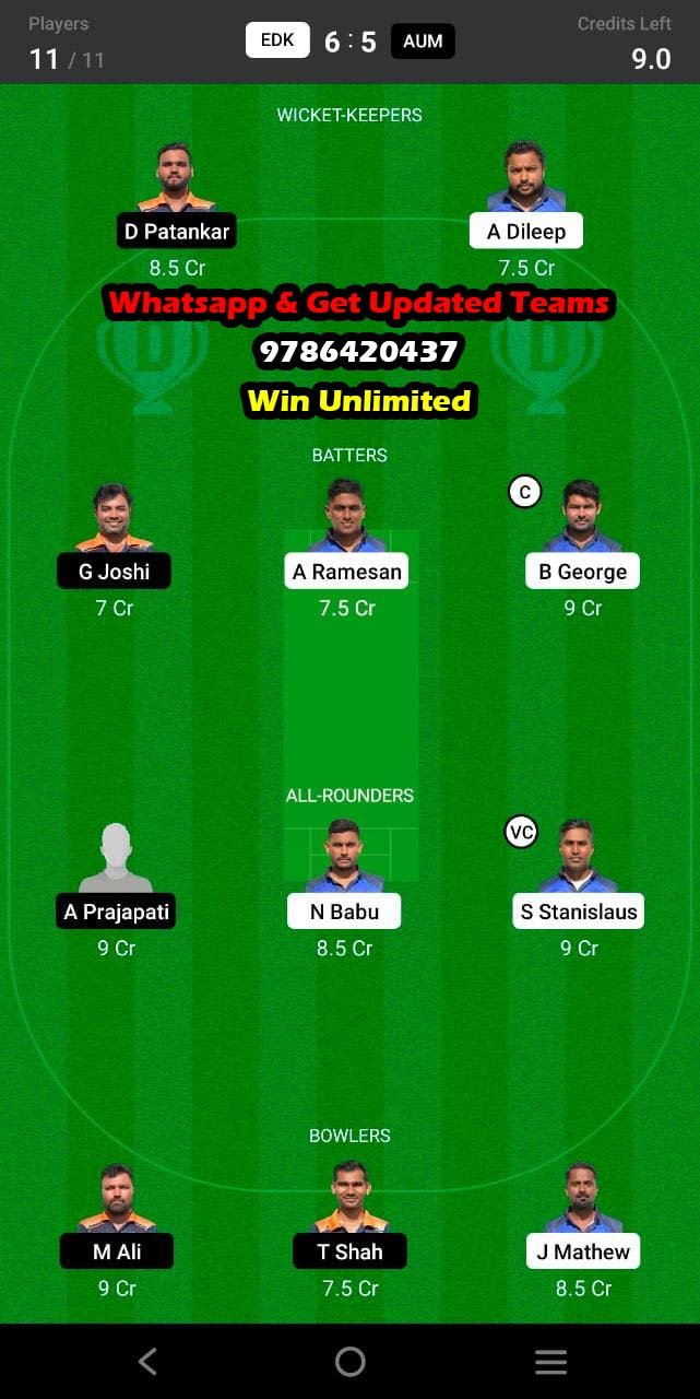 EDK vs AUM 4th Quarter Final Match Dream11 Team fantasy Prediction FanCode ECS T10 - Malta