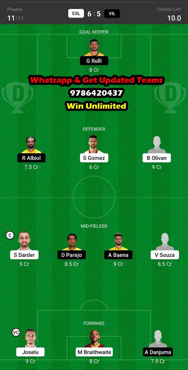 ESL vs VIL Dream11 Team fantasy Prediction La Liga