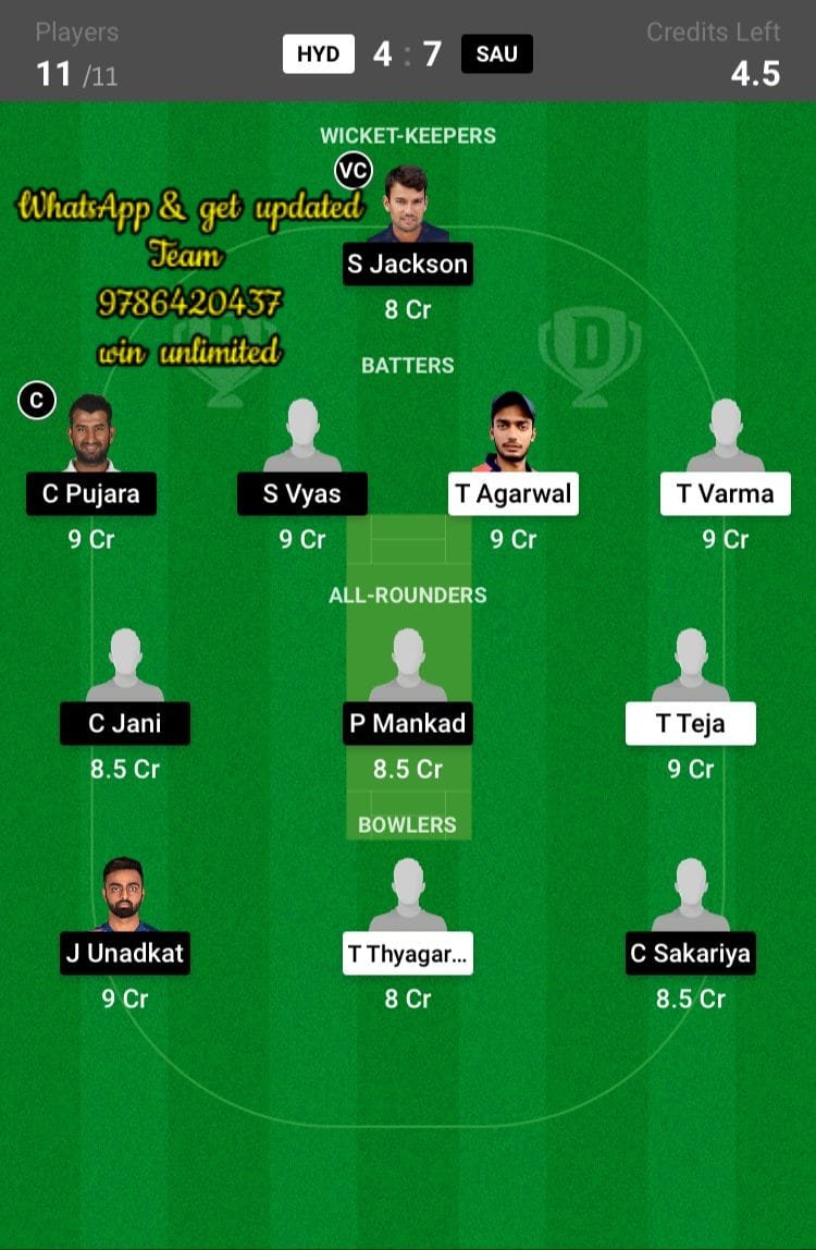 HYD vs SAU 37th Match Dream11 Team fantasy Prediction Vijay Hazare Trophy