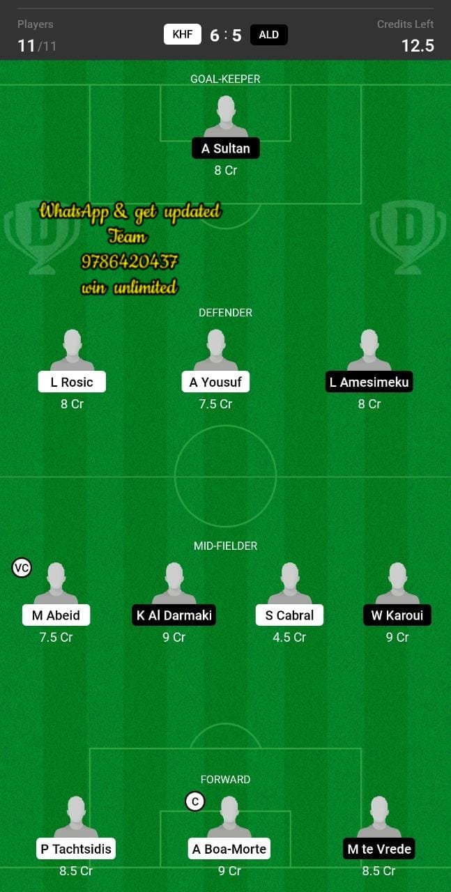 KHF vs ALD Dream11 Team fantasy Prediction UAE Pro League