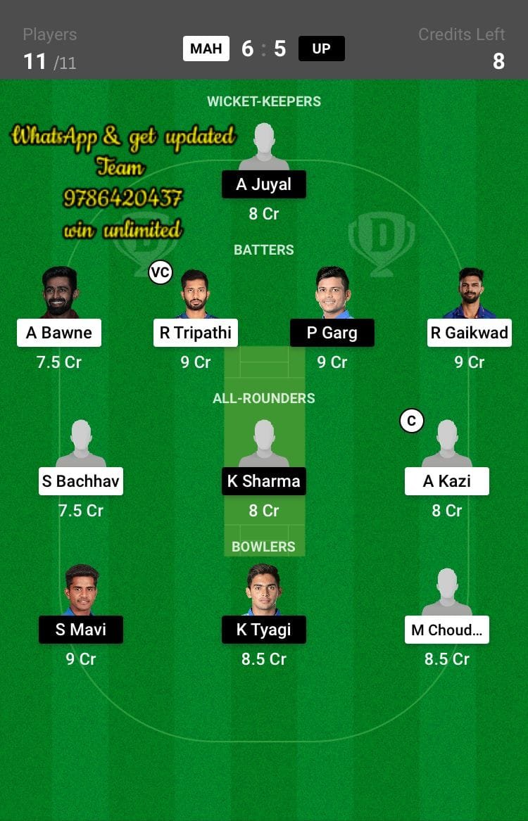 MAH vs UP 2nd Quarter final Match Dream11 Team fantasy Prediction Vijay Hazare Trophy