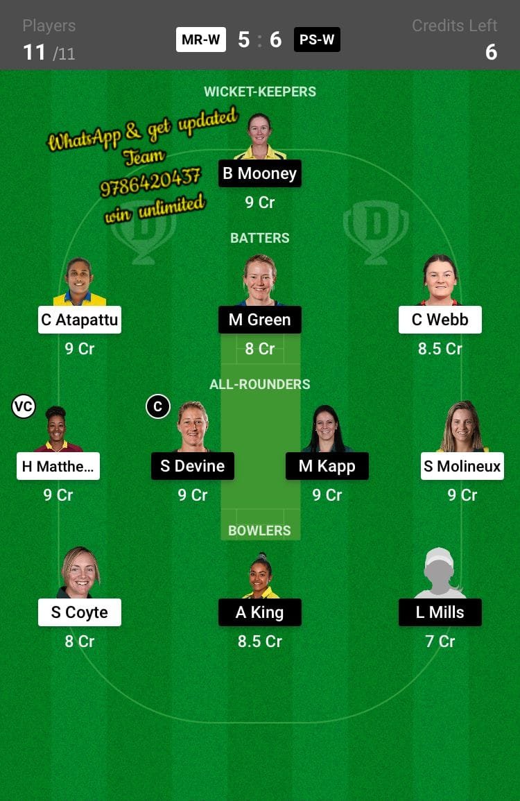 MR-W vs PS-S 39th Match Dream11 Team fantasy Prediction Weber WBBL T20MR-W vs PS-S 39th Match Dream11 Team fantasy Prediction Weber WBBL T20