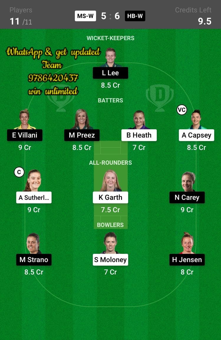 MS-W vs HB-W 48th Match Dream11 Team fantasy Prediction Weber WBBL T20