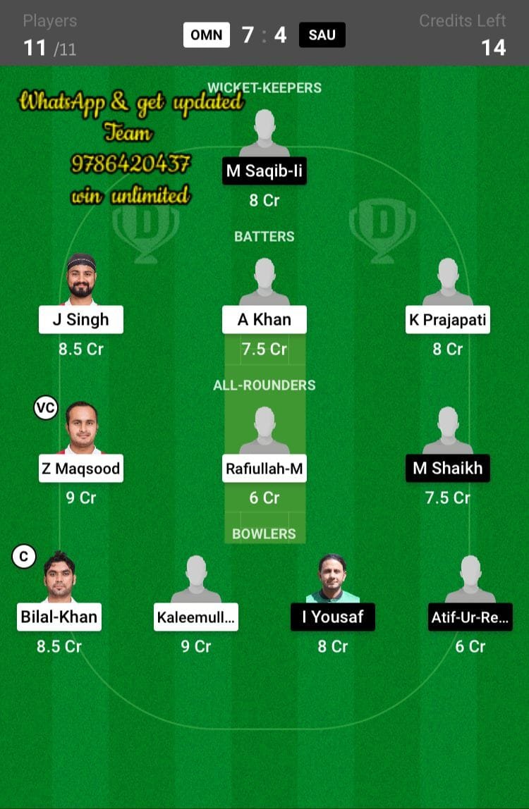 OMN vs SAU 7th Match Dream11 Team fantasy Prediction Desert Cup Quadrangular T20I