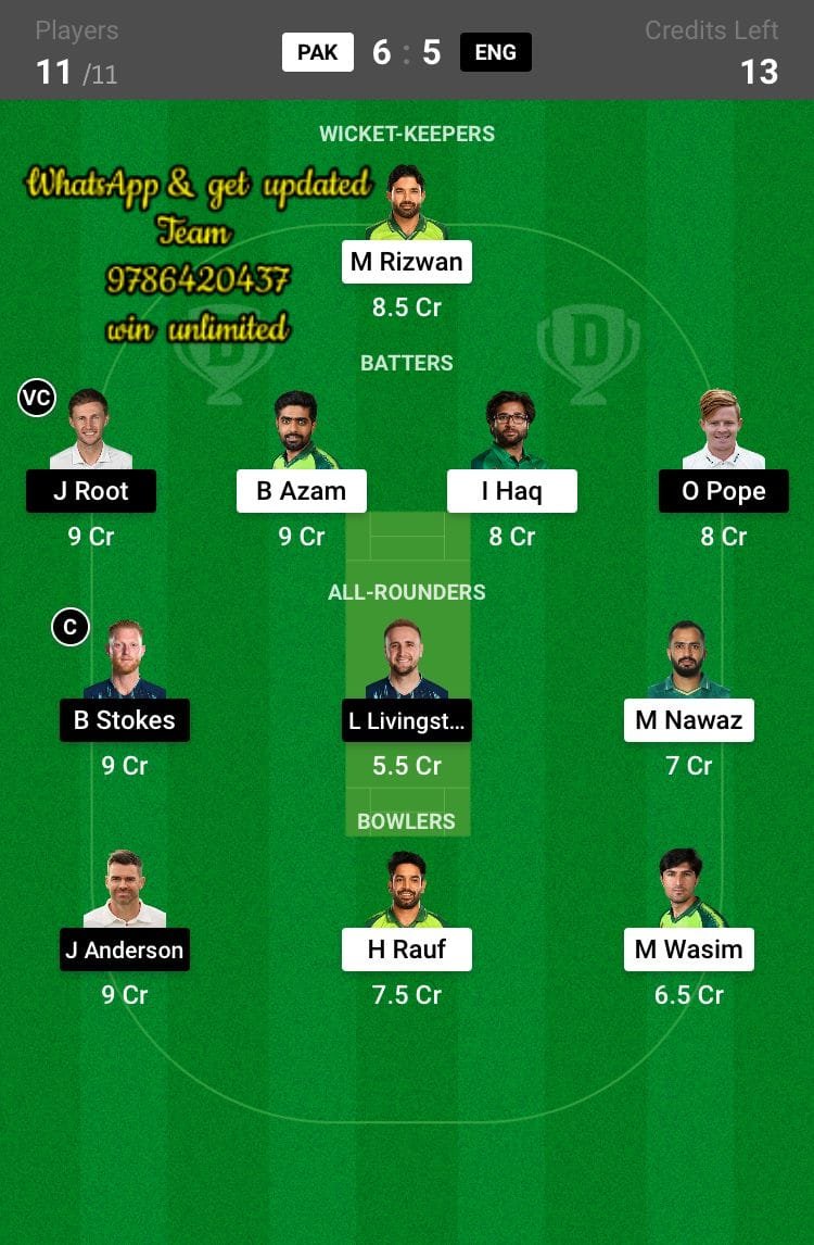 PAK vs ENG 1st Test Match Dream11 Team fantasy Prediction England tour of Pakistan