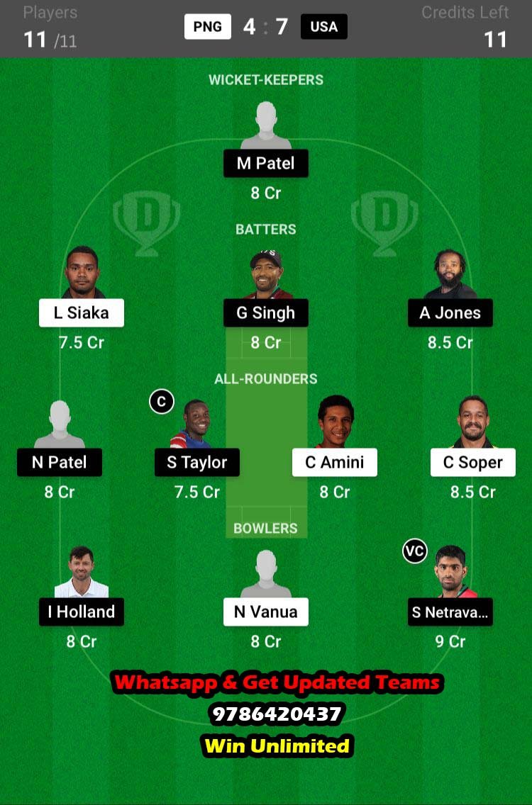 PNG vs USA 3rd Match Dream11 Team fantasy Prediction CWC League-2 One-Day