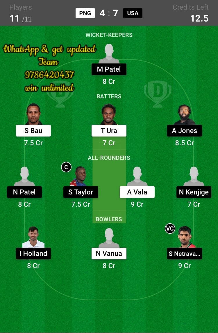 PNG vs USA 5th Match Dream11 Team fantasy Prediction CWC League-2 One-Day