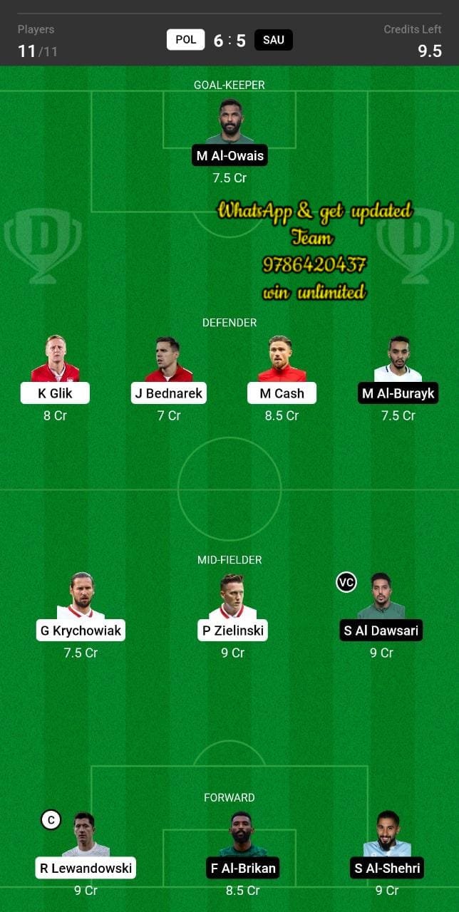 Pol Vs Sau Dream11 Team Fantasy Prediction Football World Cup 7978