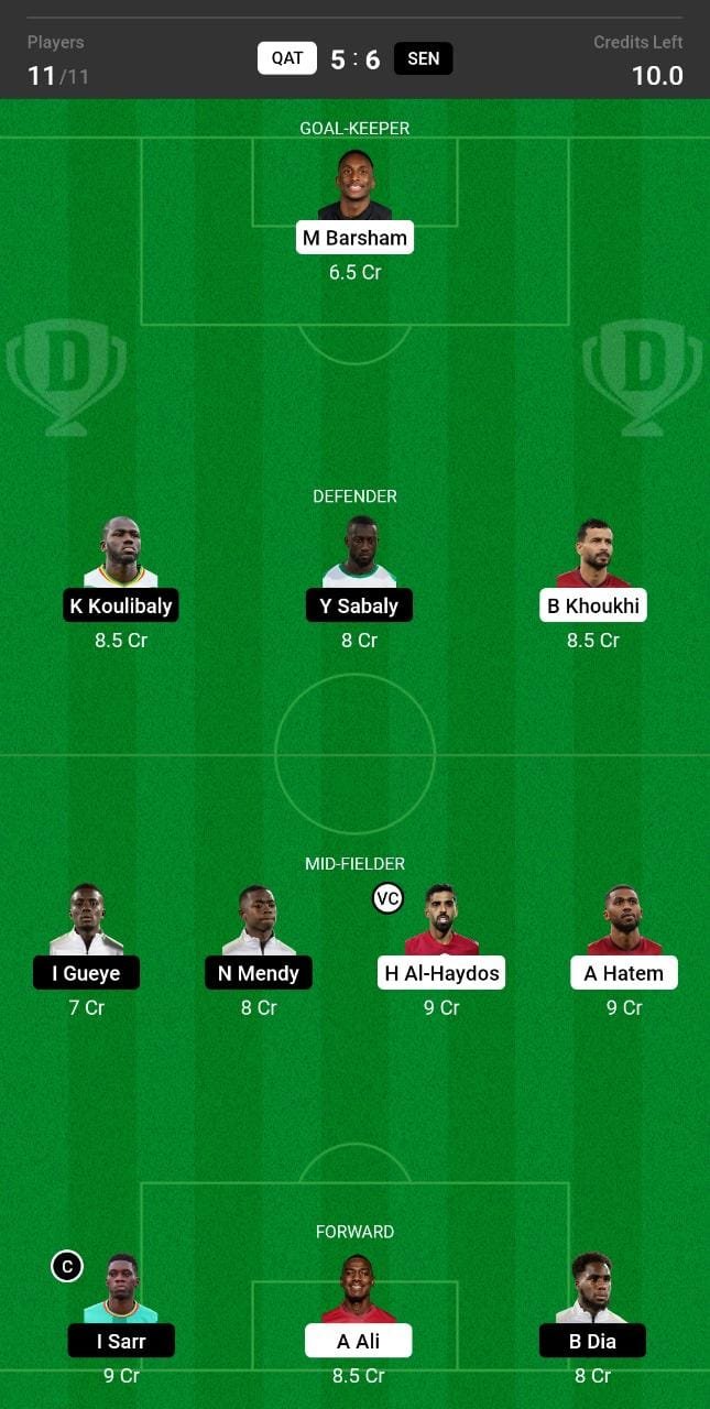 QAT vs SEN Dream11 Team fantasy Prediction Football World Cup