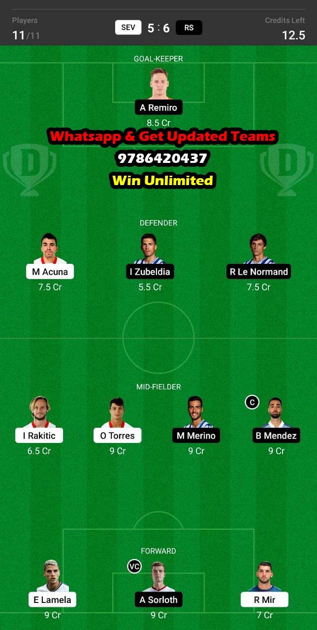 SEV vs RS Dream11 Team fantasy Prediction La Liga