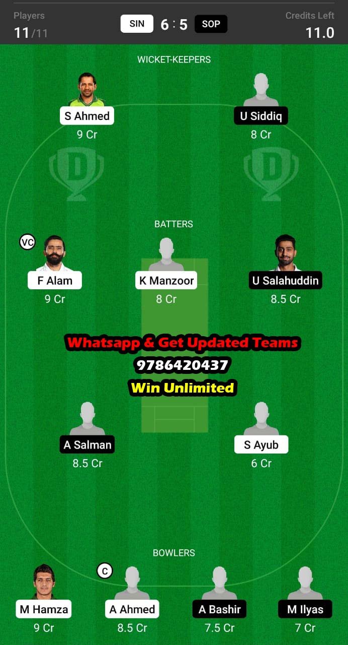 SIN vs SOP 20th Match Dream11 Team fantasy Prediction Pakistan Domestic Test