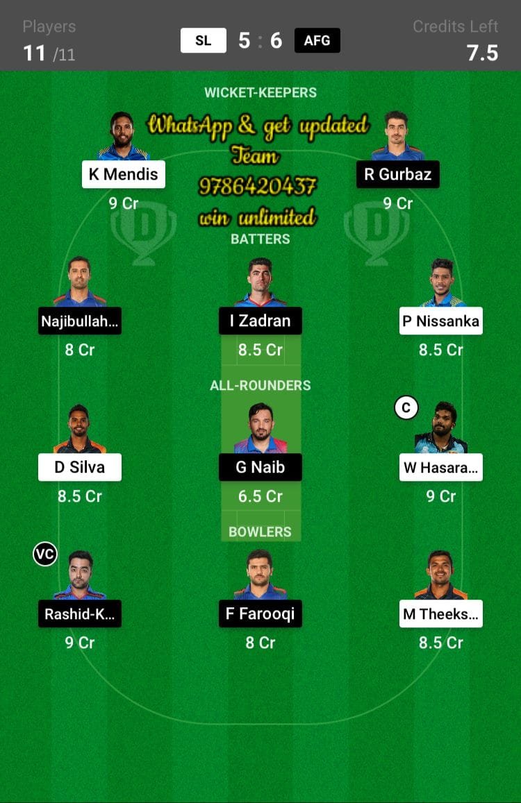 SL vs AFG 2nd ODI Match Dream11 Team fantasy Prediction Afghanistan tour of Sri Lanka