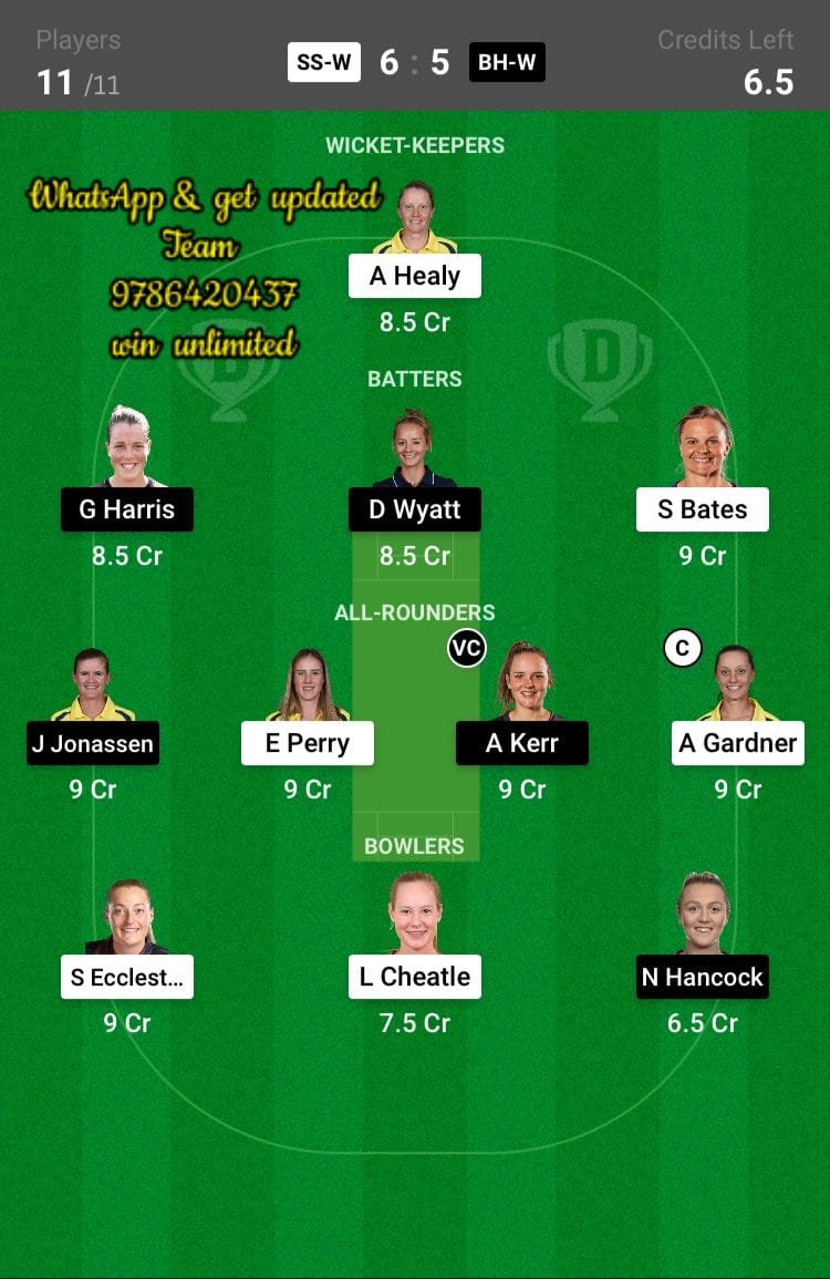 SS-W vs BH-W 49th Match Dream11 Team fantasy Prediction Weber WBBL T20