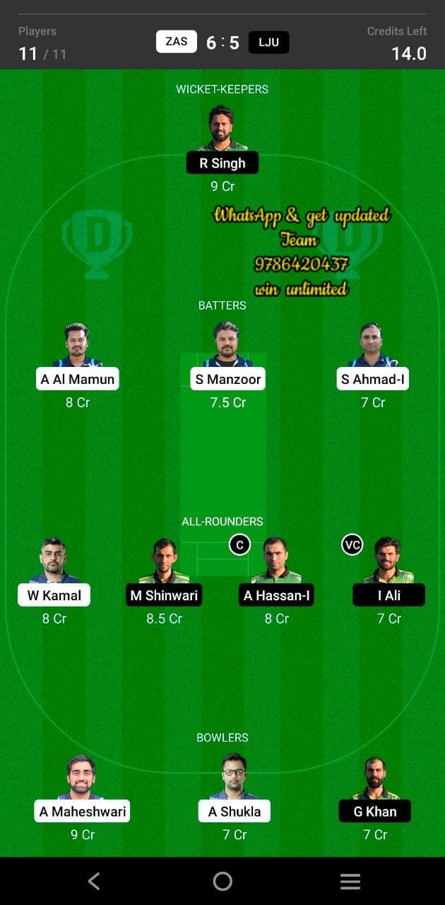 ZAS vs LJU 19th Match Dream11 Team fantasy Prediction FanCode ECS T10 - Croatia