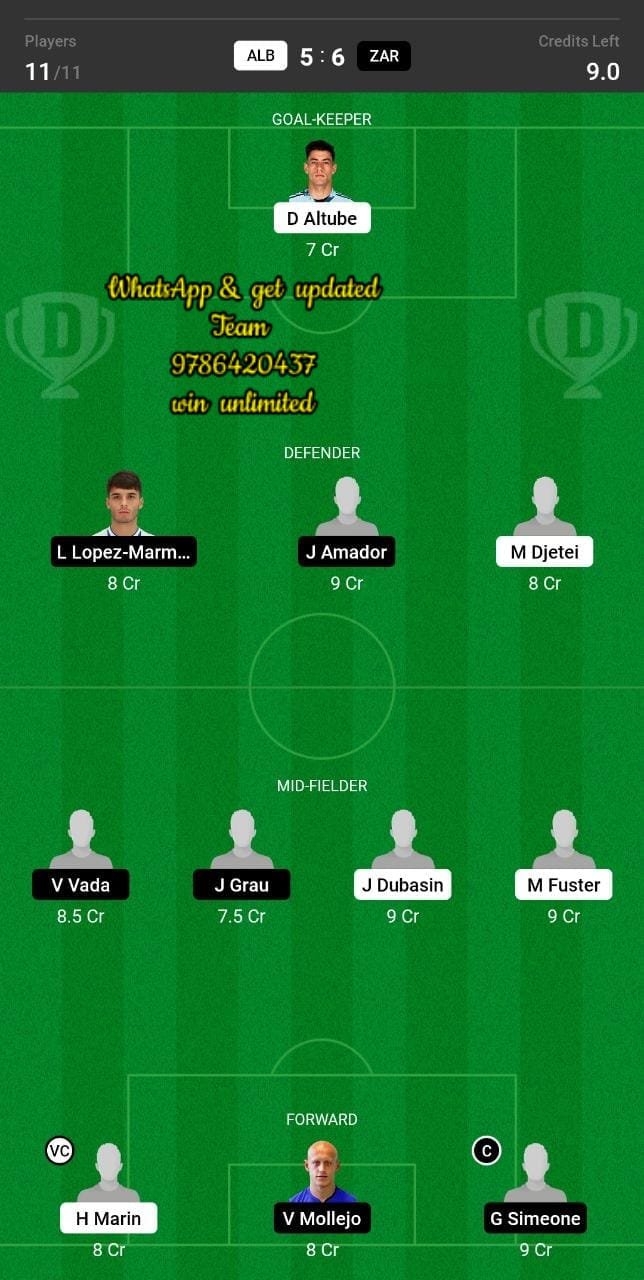 ALB vs ZAR Dream11 Team fantasy Prediction La Liga 2