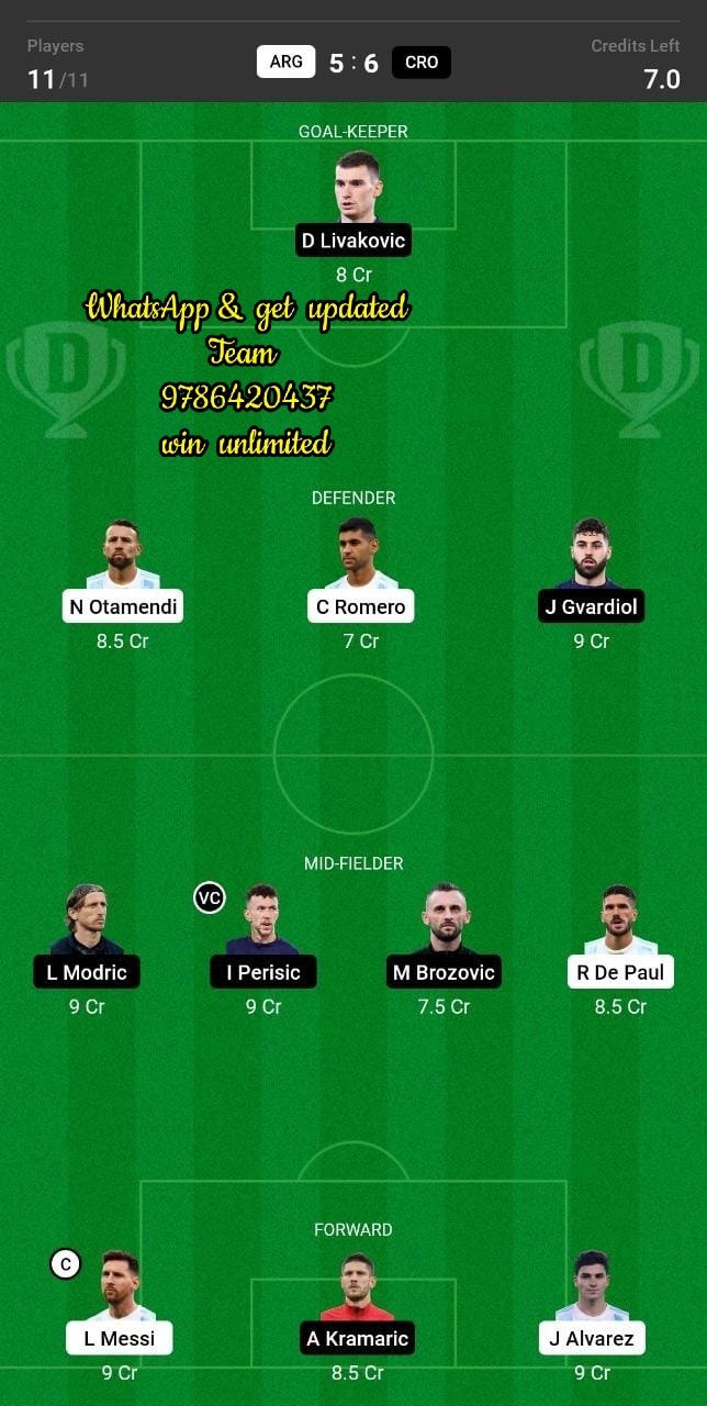 ARG vs CRO Dream11 Team fantasy Prediction Football World Cup