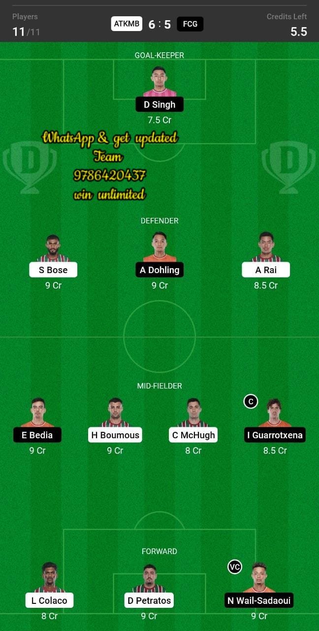 ATKMB vs FCG Dream11 Team fantasy Prediction Hero ISL