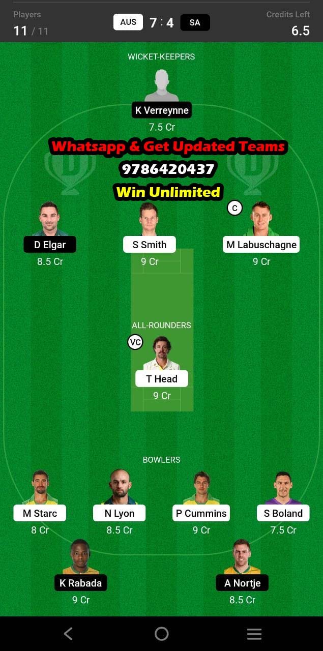 AUS vs SA 2nd Test Match Dream11 Team fantasy Prediction South Africa tour of Australia