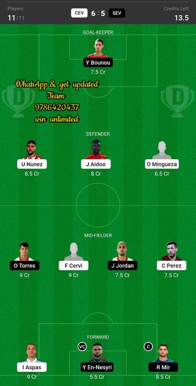 CEV vs SEV Dream11 Team fantasy Prediction La Liga